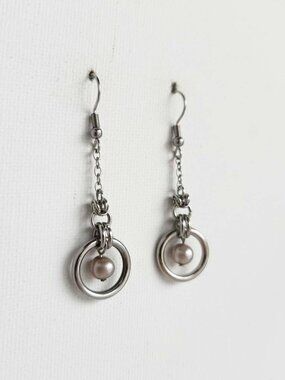 Long silver and pearl drop earrings
